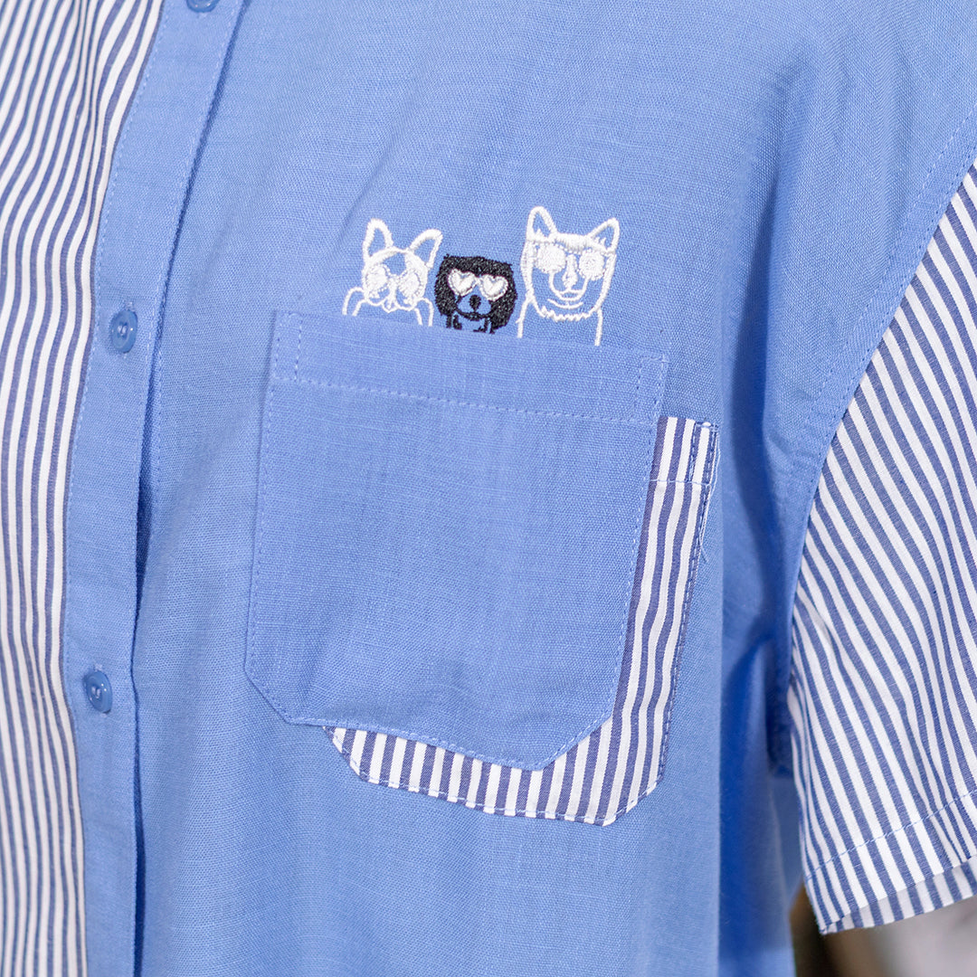 TC無地×柄のわんちゃん刺繍シャツ