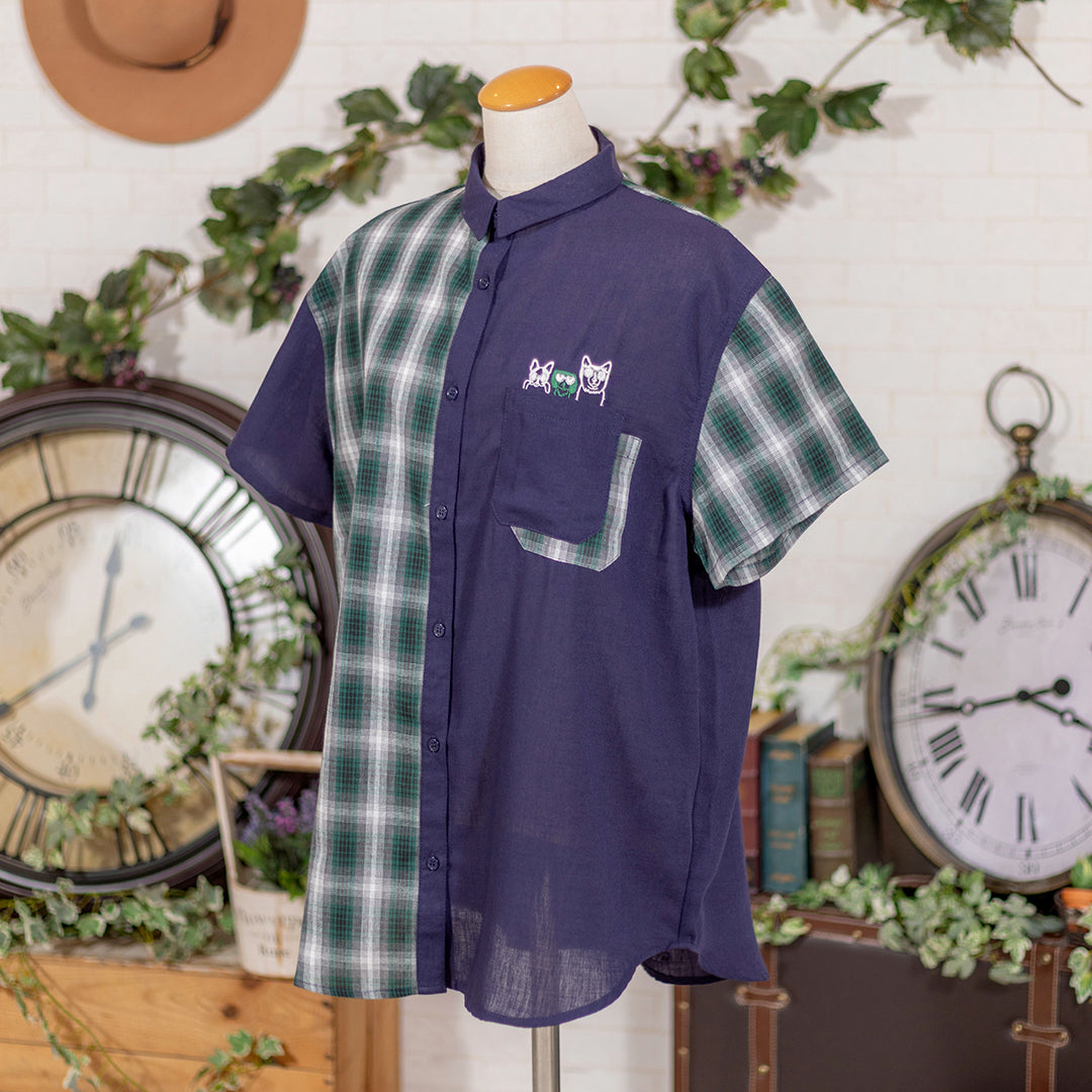 TC無地×柄のわんちゃん刺繍シャツ
