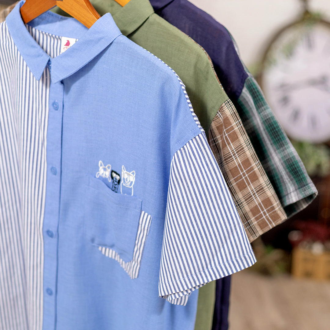 TC無地×柄のわんちゃん刺繍シャツ