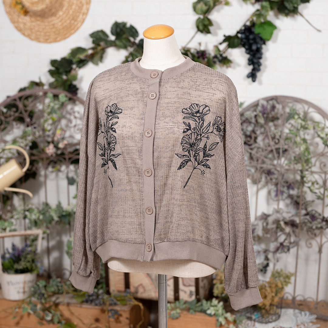 透かしお花刺繍カーディガン