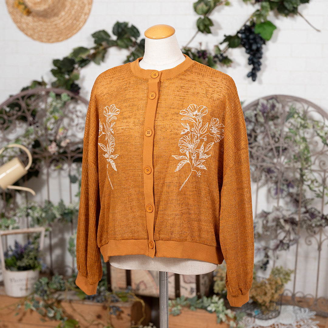 透かしお花刺繍カーディガン