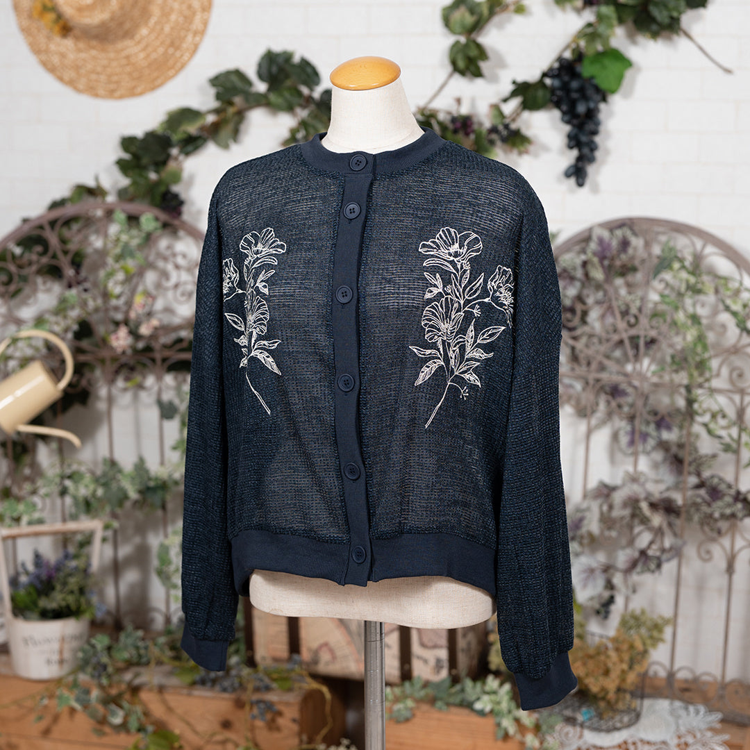 透かしお花刺繍カーディガン