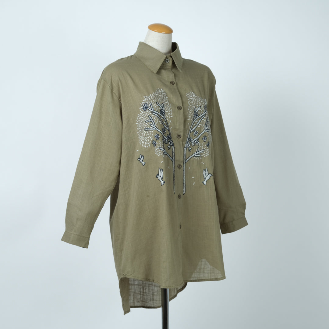 小鳥刺しゅうロングブラウス (8234265116804)