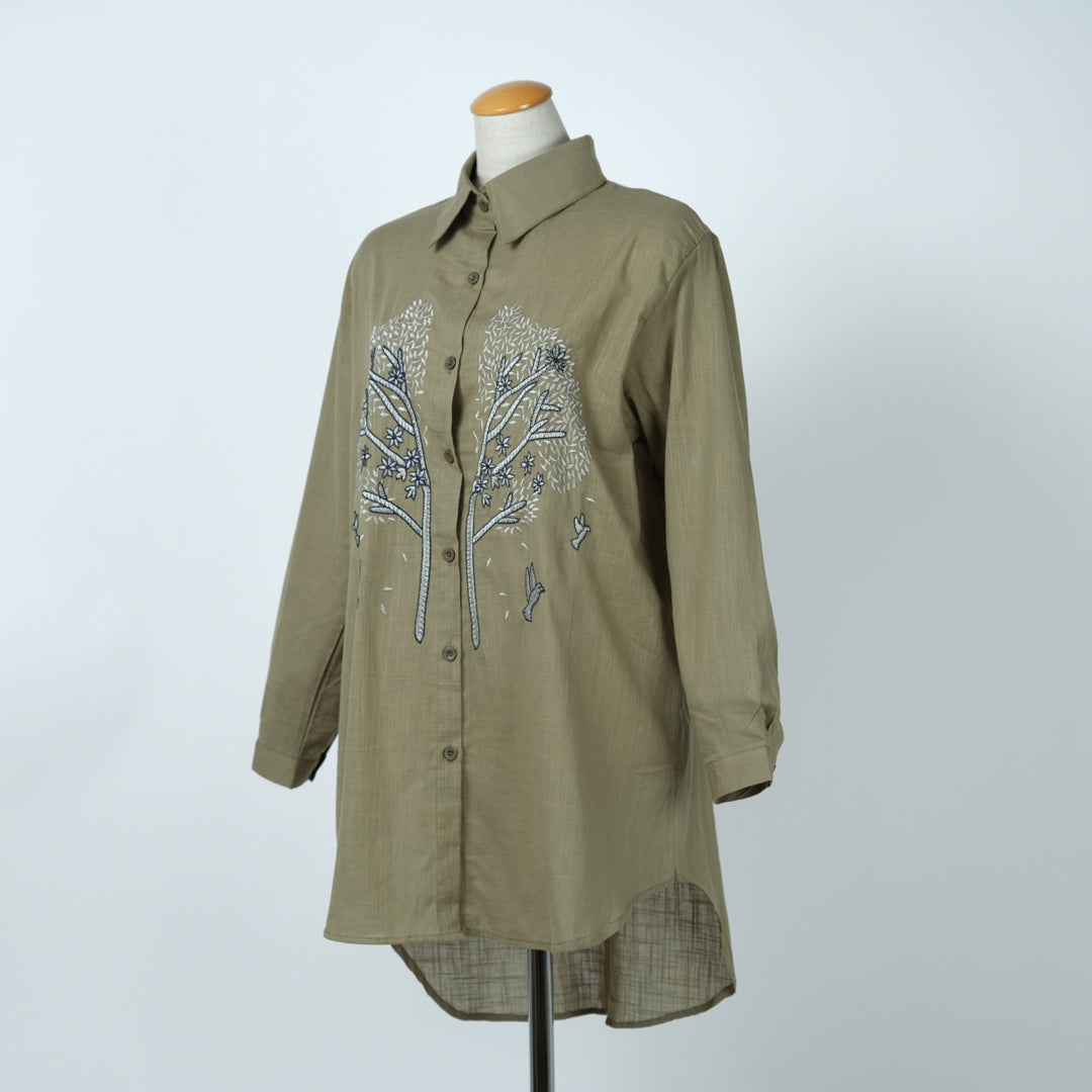 小鳥刺しゅうロングブラウス (8234265116804)