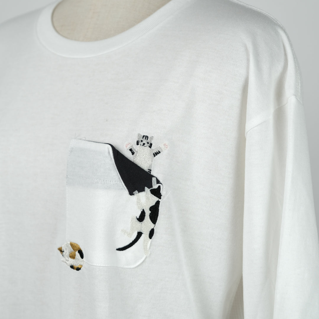 ワッフル切替めくれポケット猫Tシャツ (9998350549124)