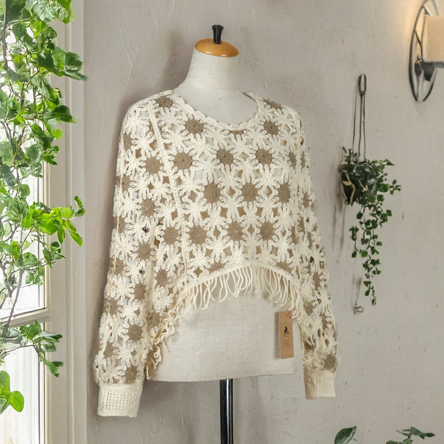 フラワーモチーフポンチョ (10000596467844)