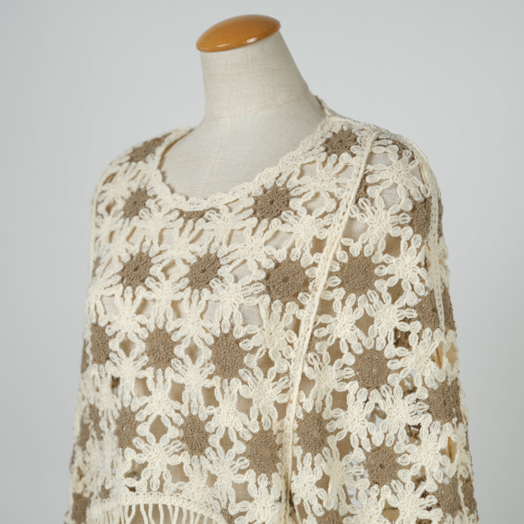 フラワーモチーフポンチョ (10000596467844)