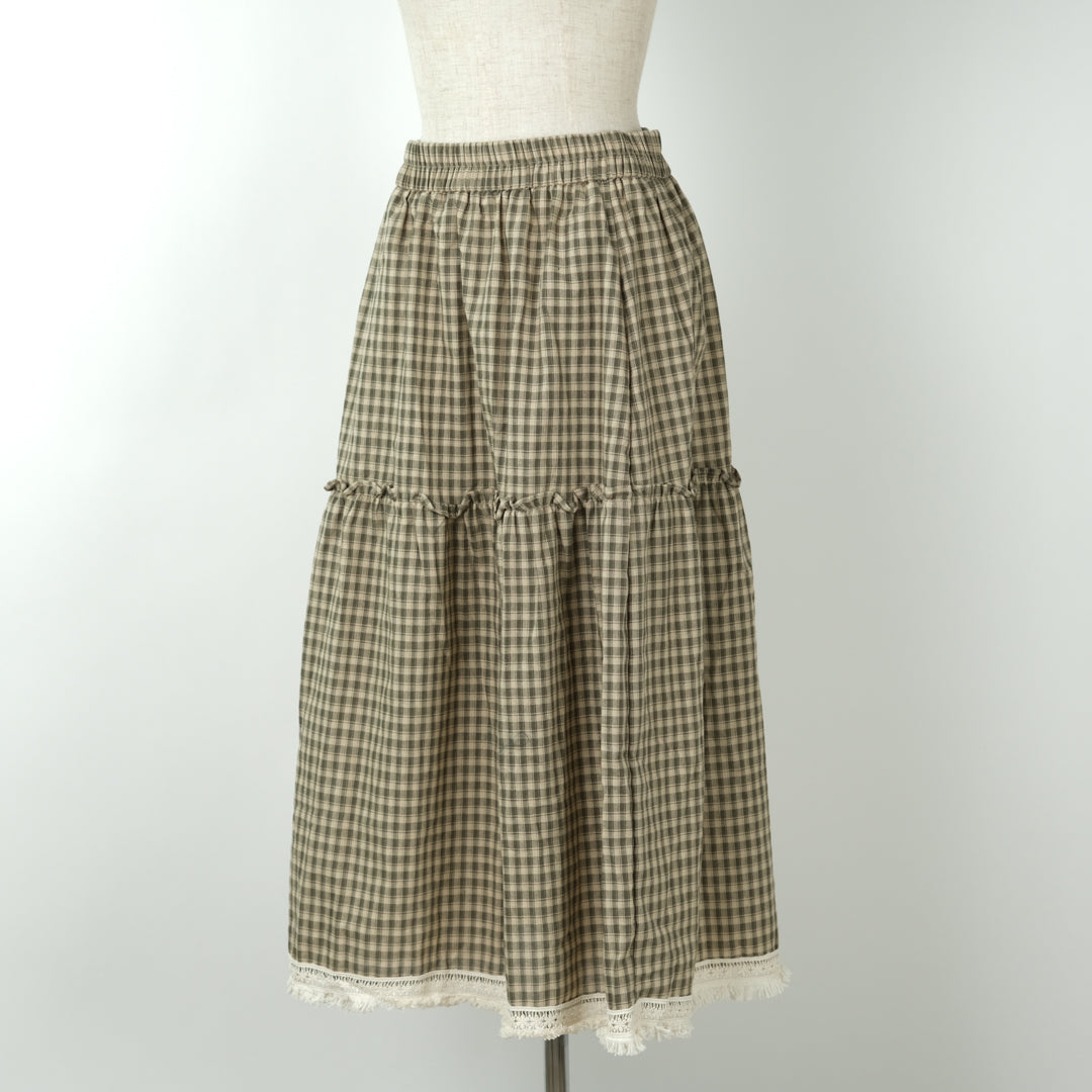 チェック裾レーススカート (10000595878020)