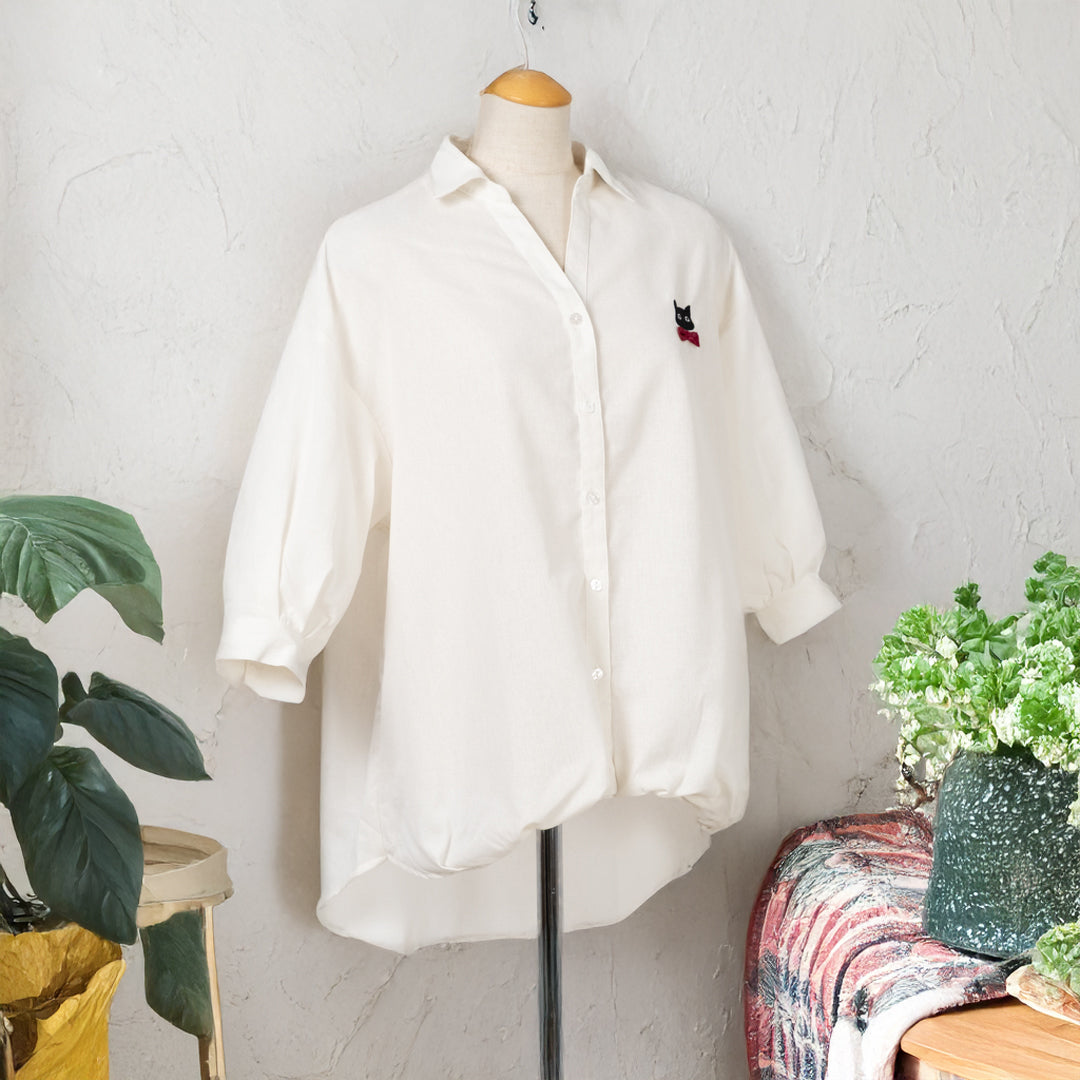 ティーカップ猫刺しゅうタケノコブラウス (10015737446532)