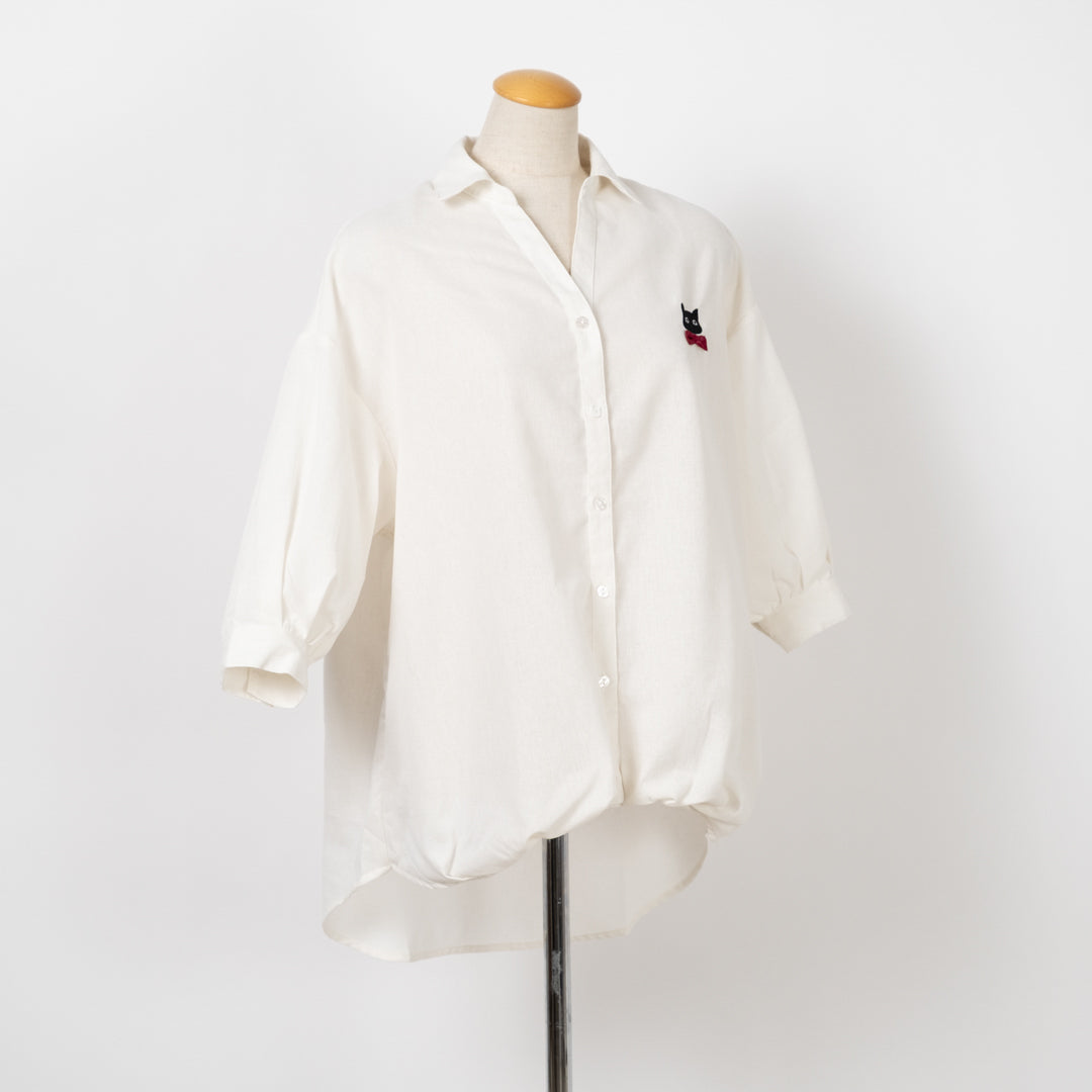 ティーカップ猫刺しゅうタケノコブラウス (10015737446532)