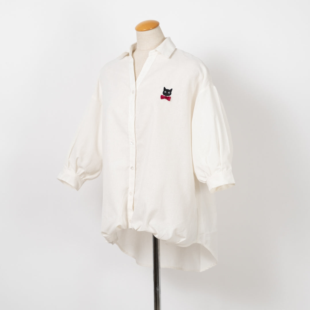 ティーカップ猫刺しゅうタケノコブラウス (10015737446532)