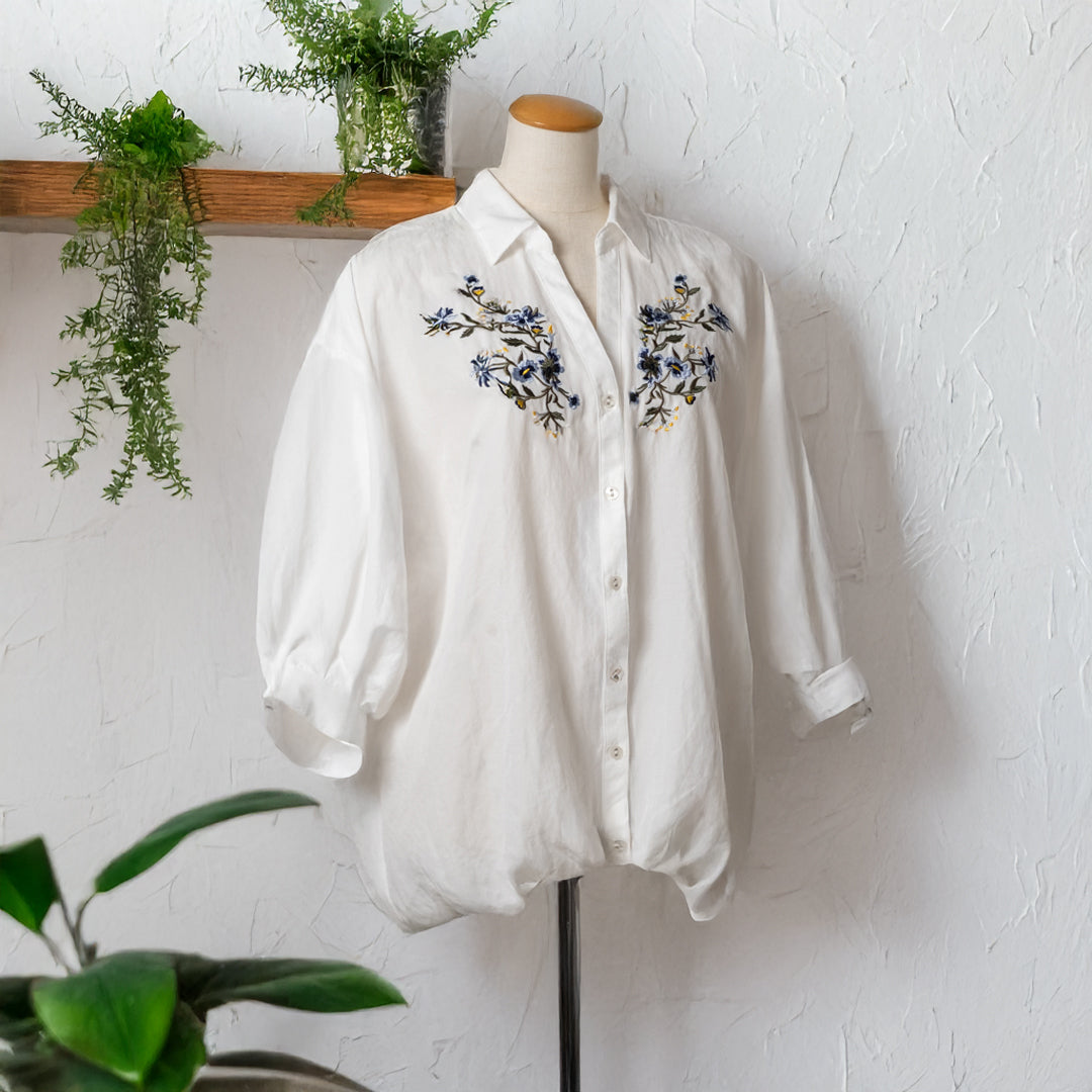 胸刺しゅうタケノコ七分ブラウス (10015762972804)