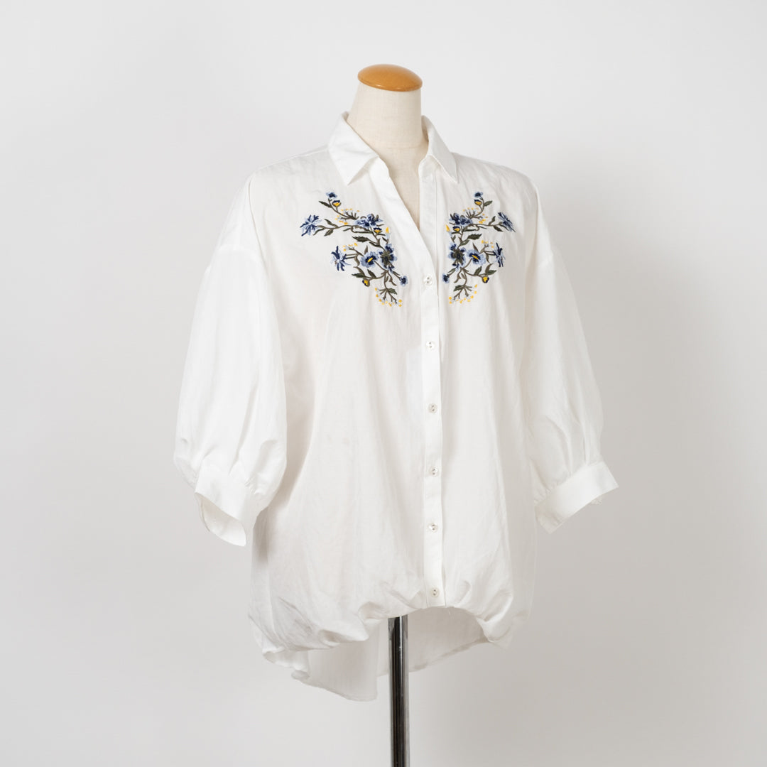 胸刺しゅうタケノコ七分ブラウス (10015762972804)