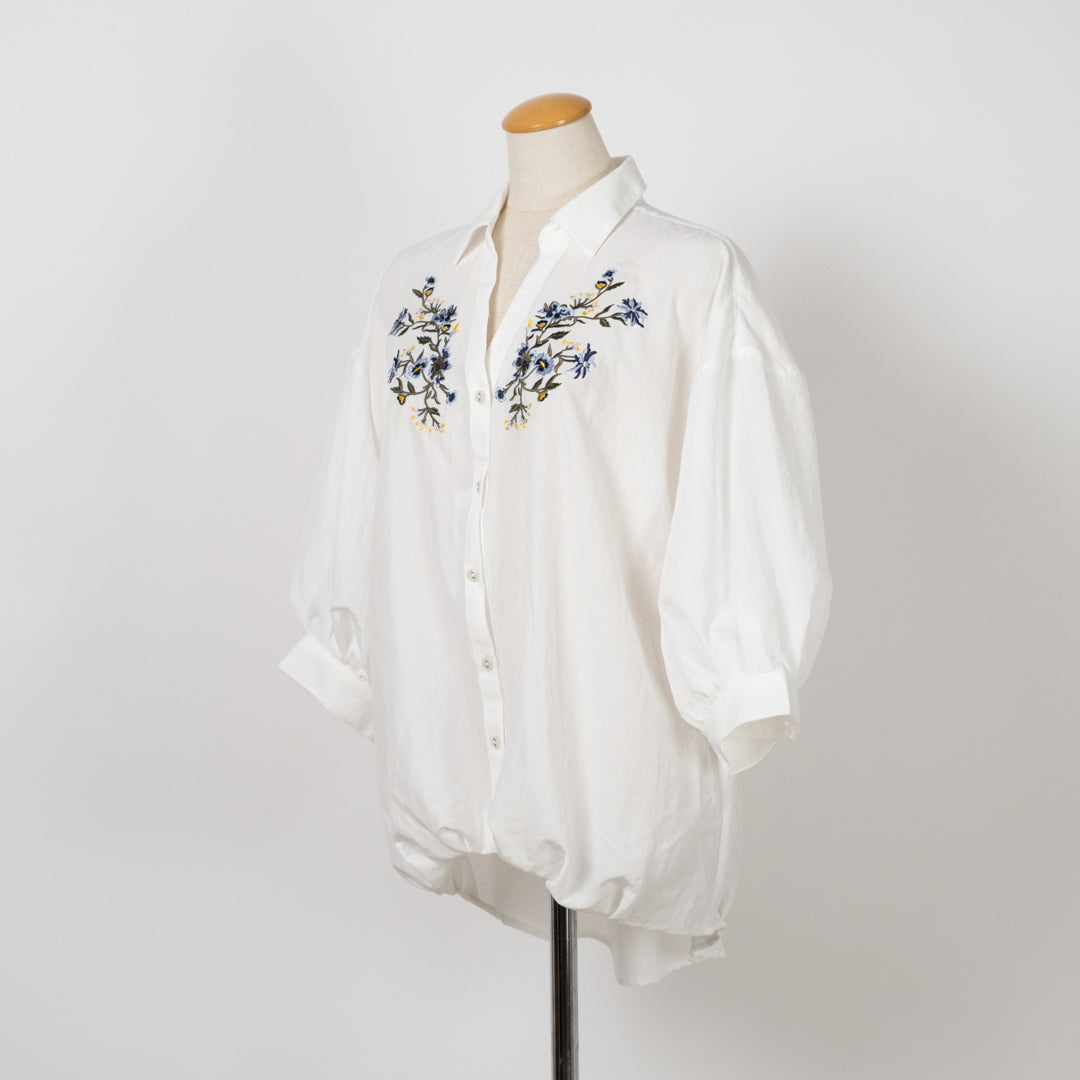 胸刺しゅうタケノコ七分ブラウス (10015762972804)