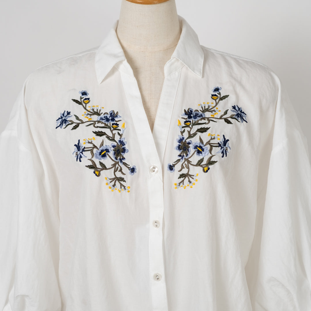 胸刺しゅうタケノコ七分ブラウス (10015762972804)