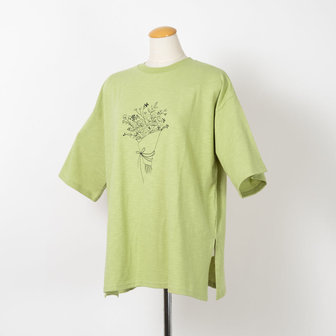 ブーケ線画刺しゅうチュニックTシャツ (10024809234564)