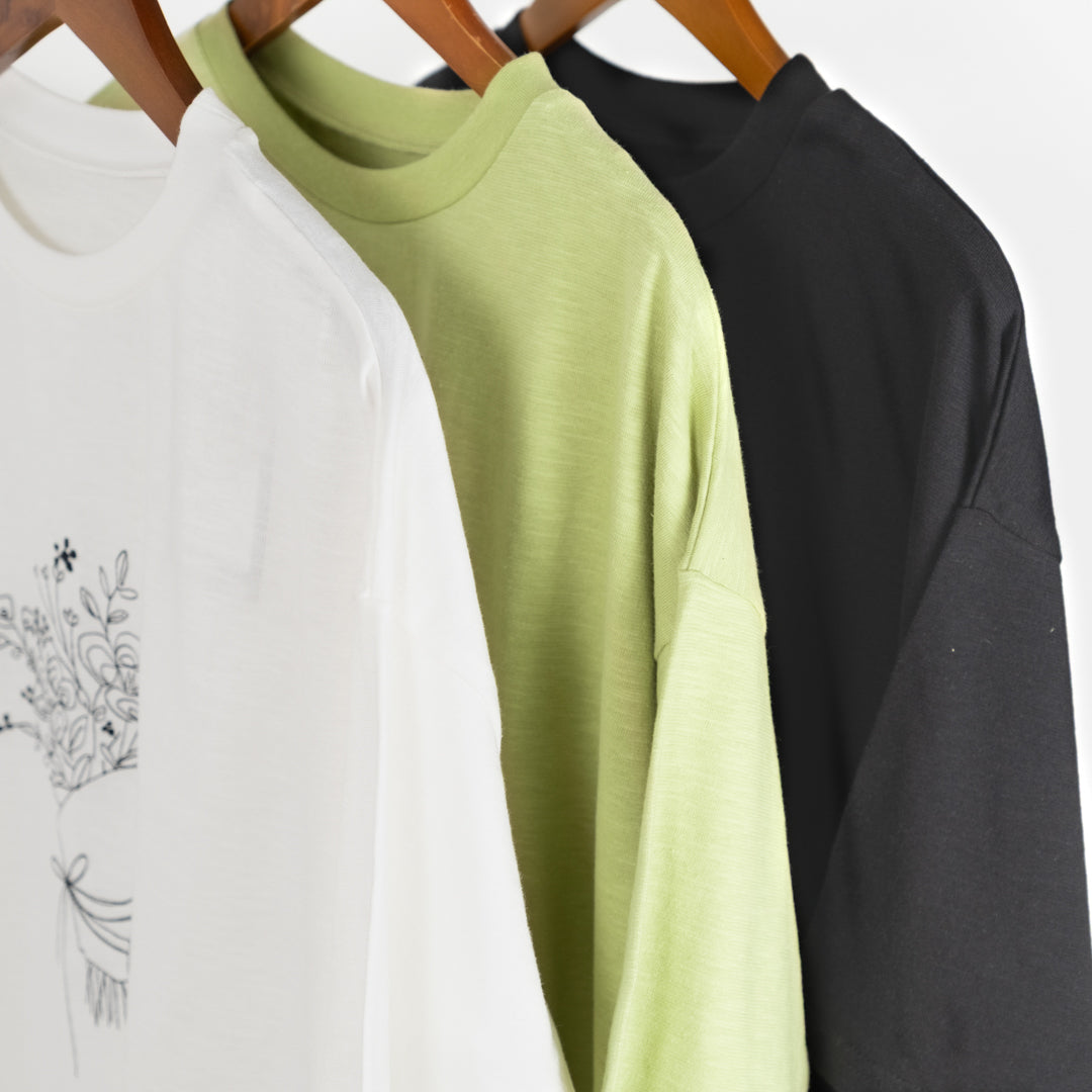 ブーケ線画刺しゅうチュニックTシャツ (10024809234564)