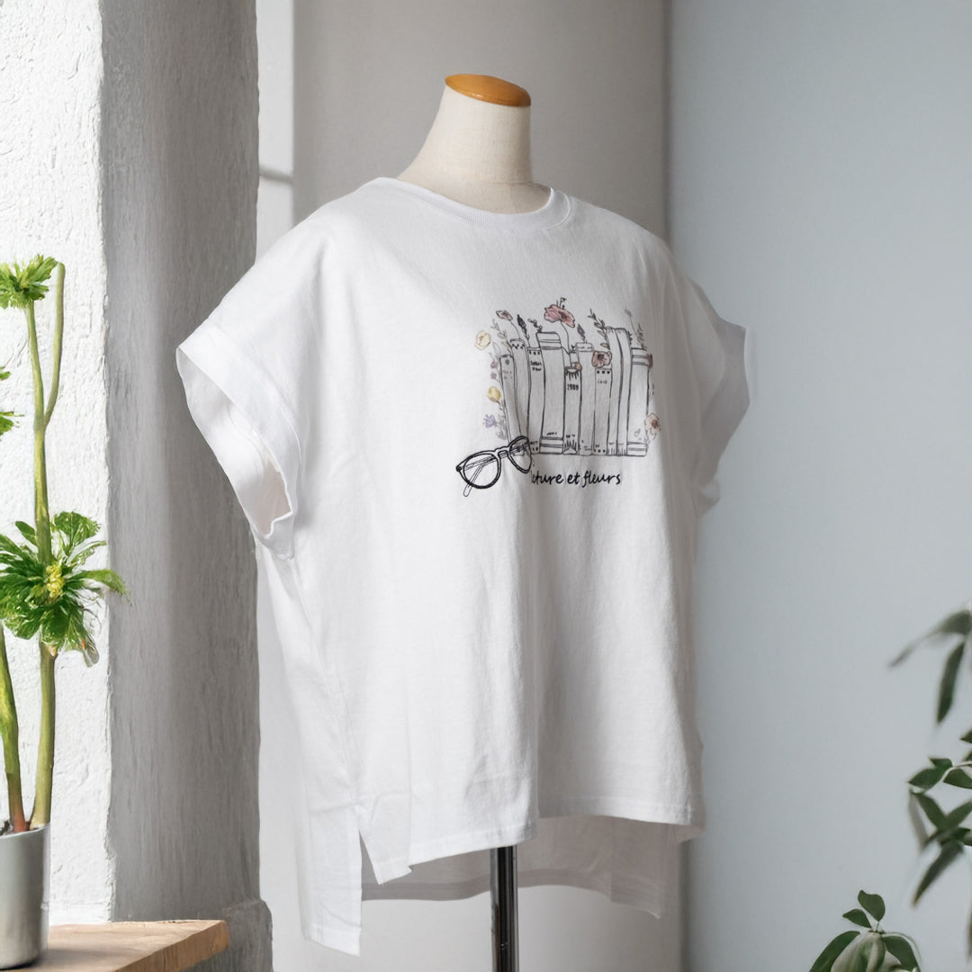 本とお花Tシャツ (10027373920388)