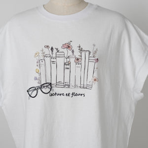 本とお花Tシャツ (10027373920388)