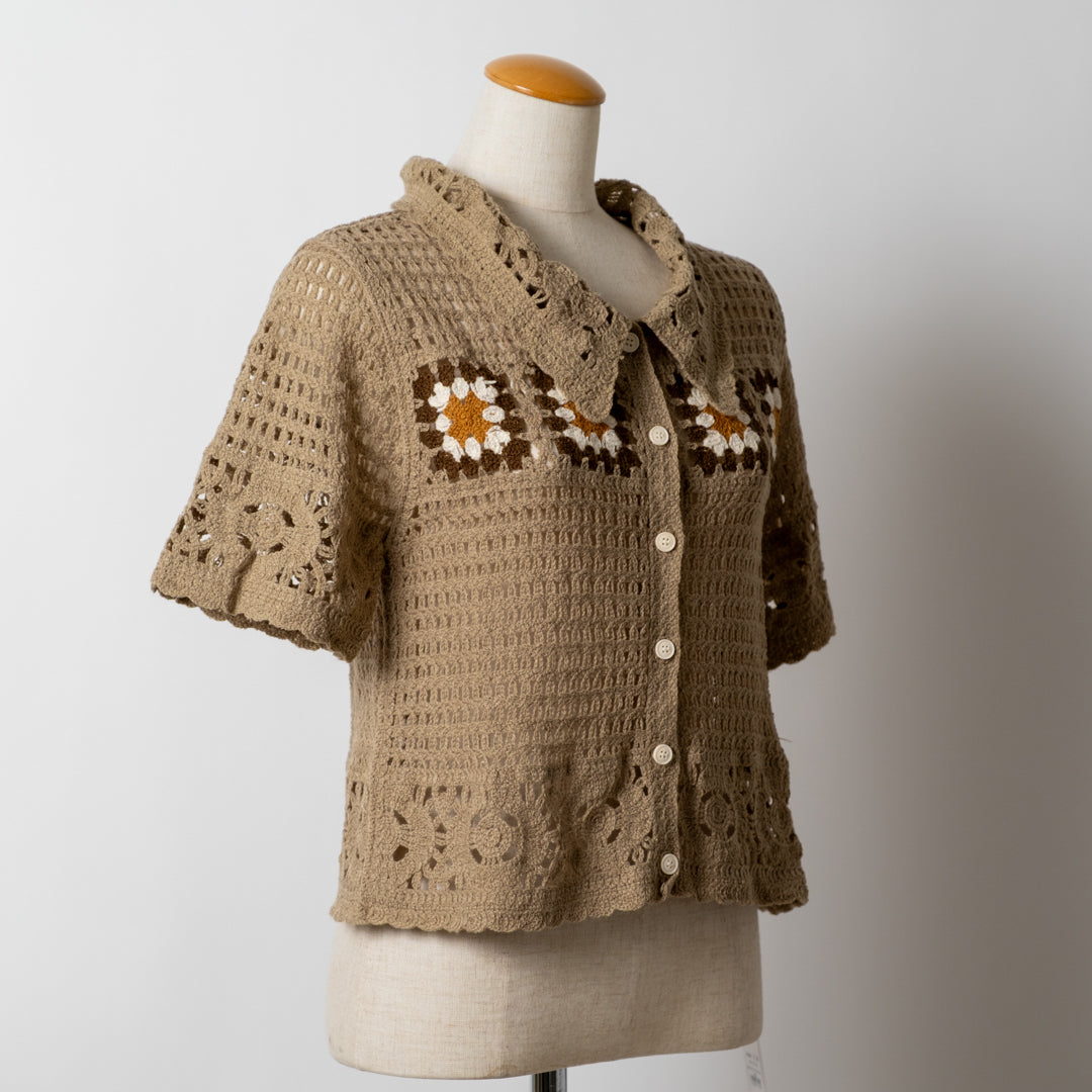 クロシェフラワーレース襟カーディガン (10075203469444)