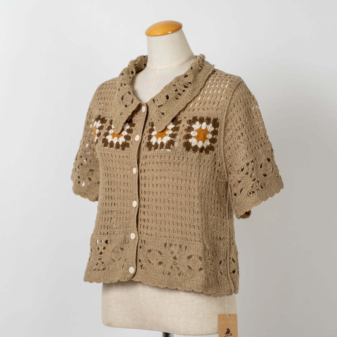 クロシェフラワーレース襟カーディガン (10075203469444)