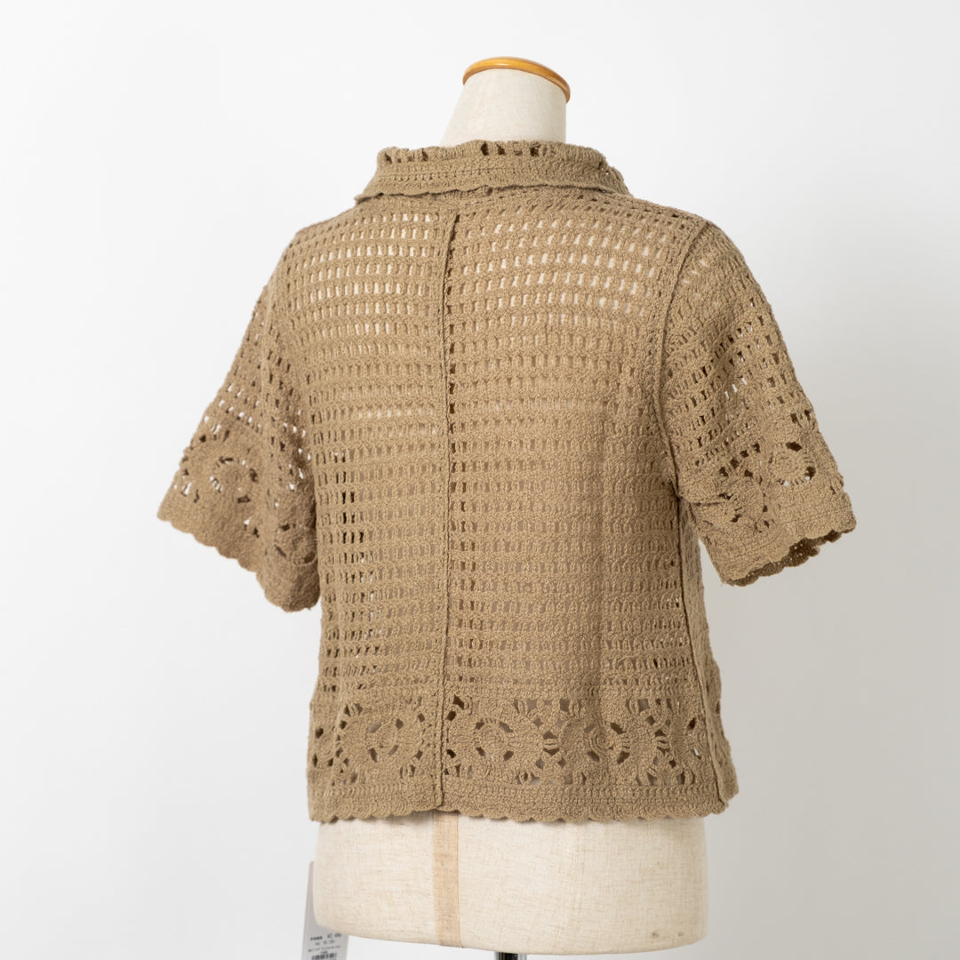 クロシェフラワーレース襟カーディガン (10075203469444)