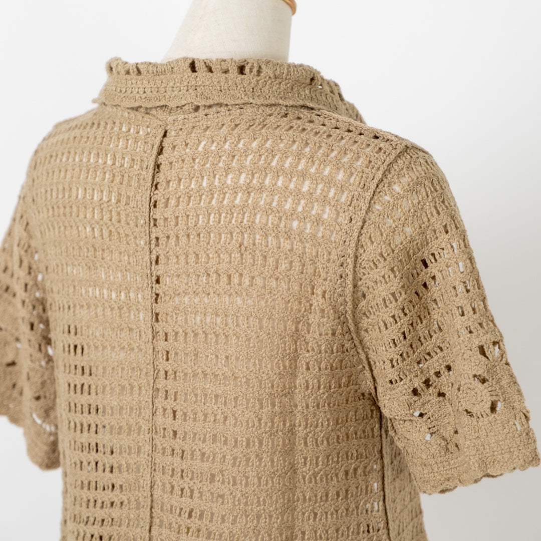 クロシェフラワーレース襟カーディガン (10075203469444)