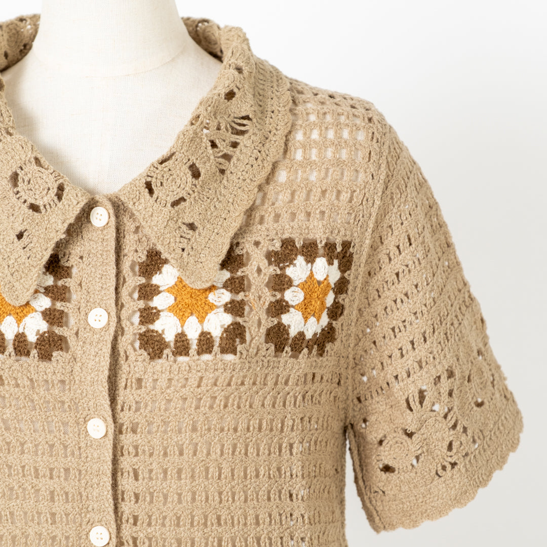 クロシェフラワーレース襟カーディガン (10075203469444)