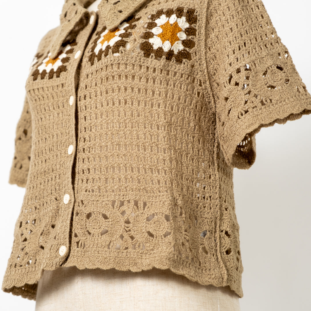 クロシェフラワーレース襟カーディガン (10075203469444)