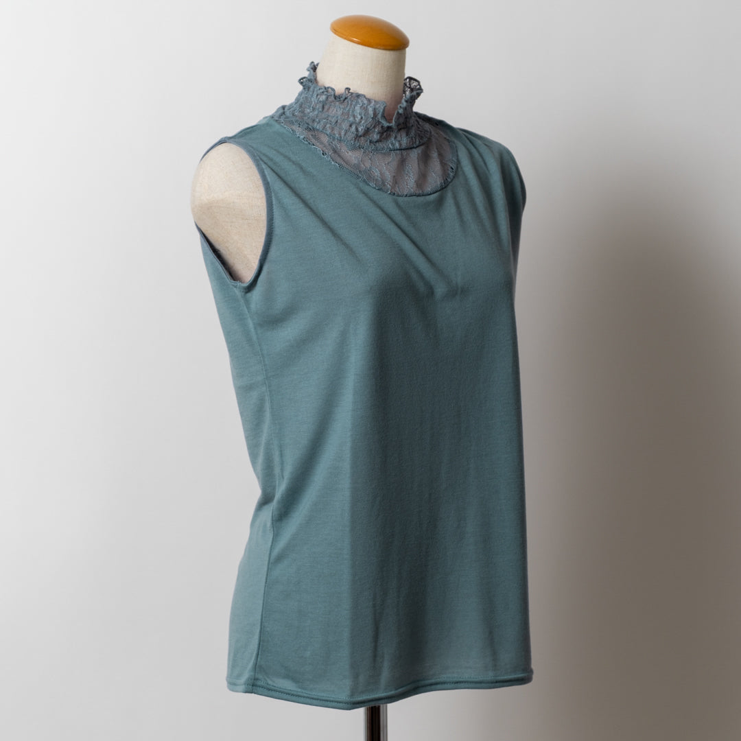 レース切替ギャザーノースリーブタンクトップ (10078382817412)