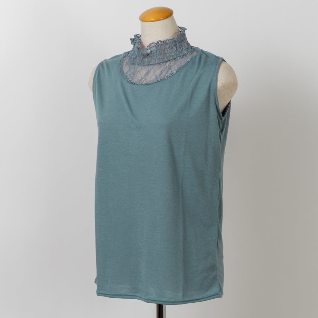 レース切替ギャザーノースリーブタンクトップ (10078382817412)