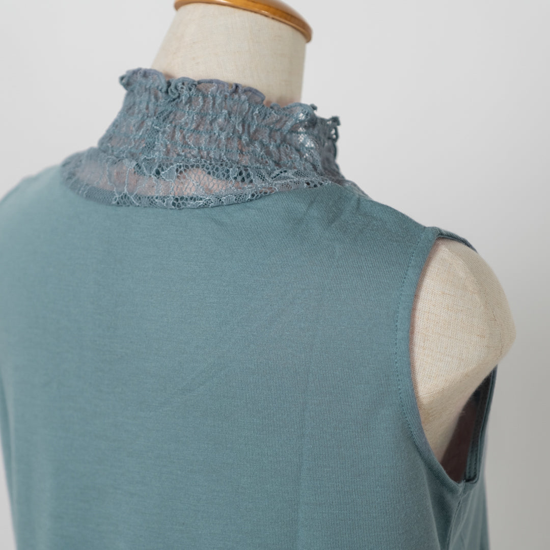 レース切替ギャザーノースリーブタンクトップ (10078382817412)