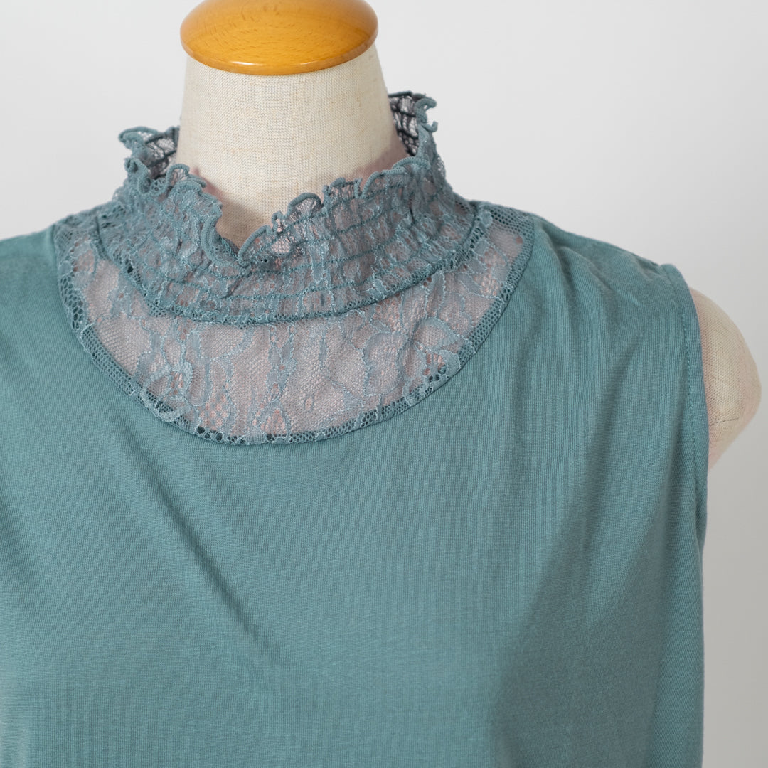 レース切替ギャザーノースリーブタンクトップ (10078382817412)