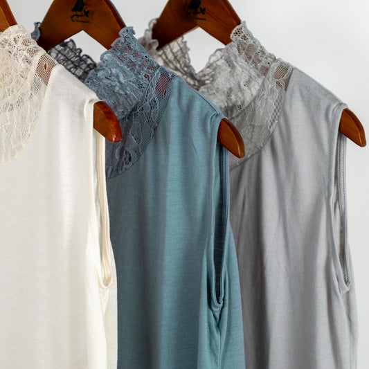 レース切替ギャザーノースリーブタンクトップ (10078382817412)