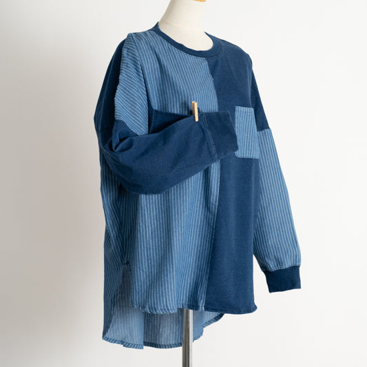 インディゴ裏毛パッチポケットプルオーバー