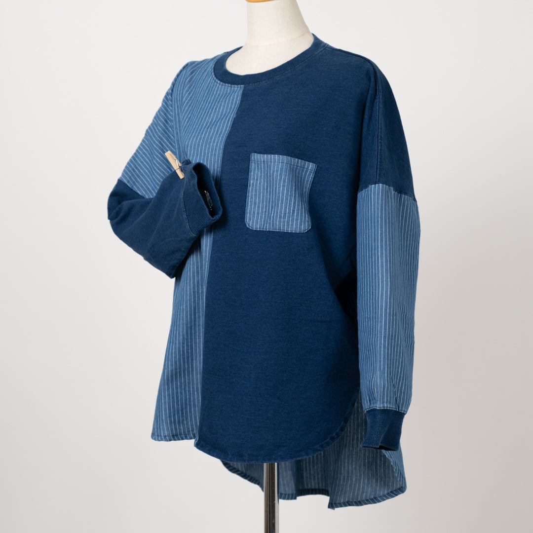 インディゴ裏毛パッチポケットプルオーバー