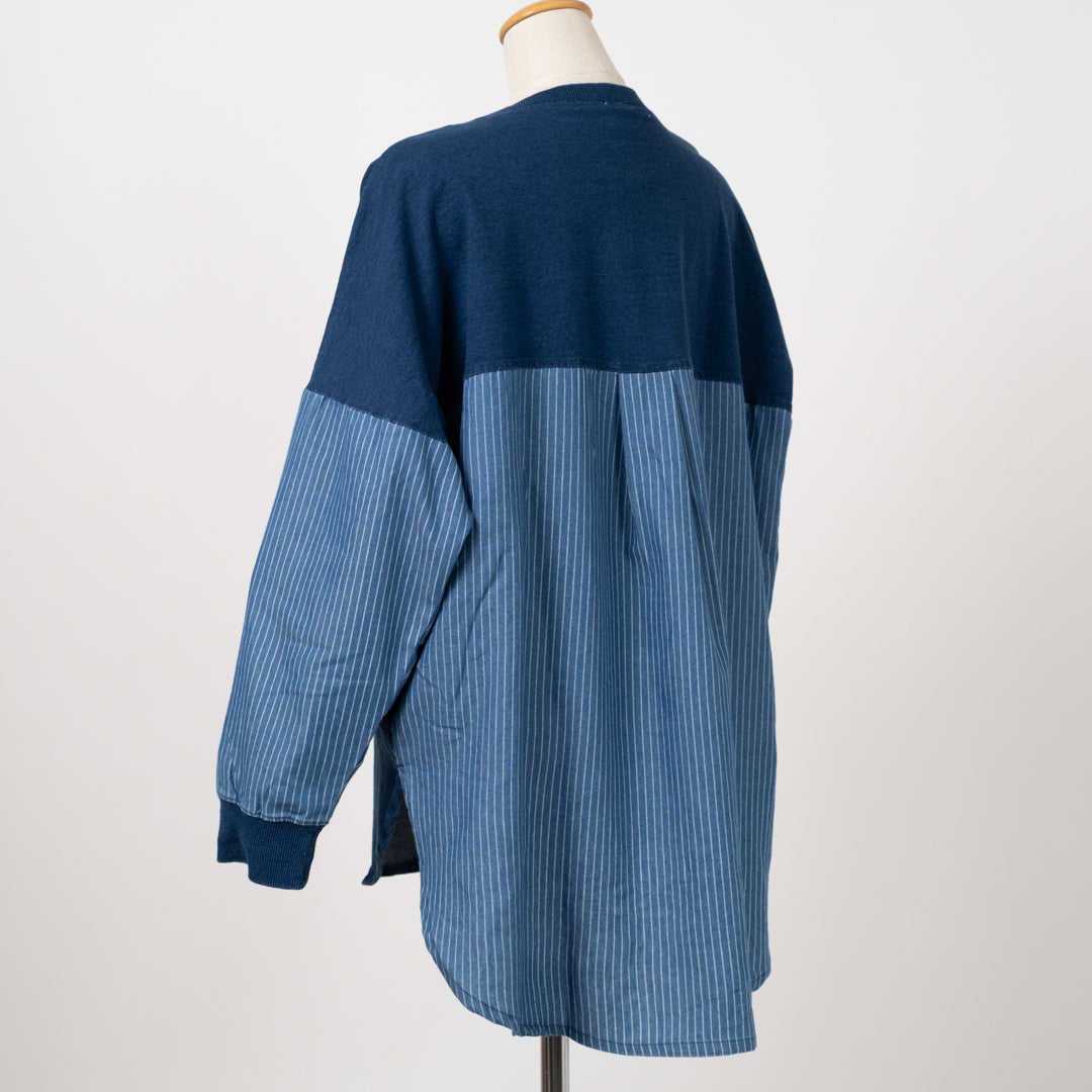 インディゴ裏毛パッチポケットプルオーバー