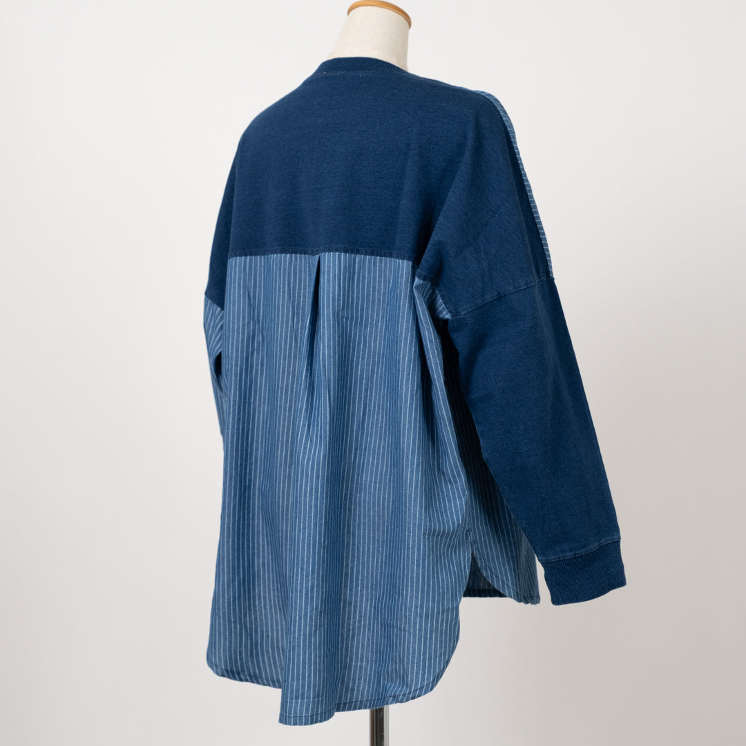 インディゴ裏毛パッチポケットプルオーバー