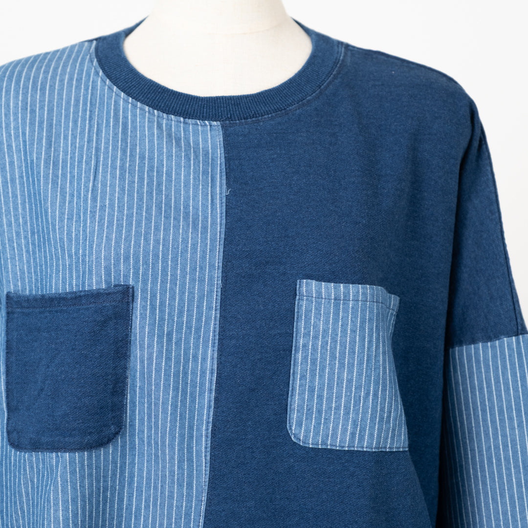 インディゴ裏毛パッチポケットプルオーバー