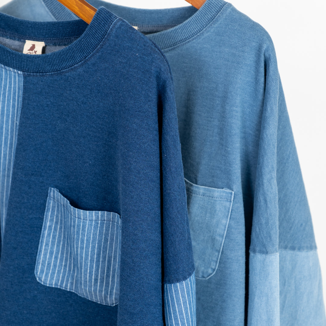 インディゴ裏毛パッチポケットプルオーバー
