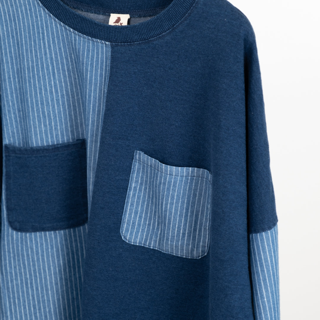 インディゴ裏毛パッチポケットプルオーバー