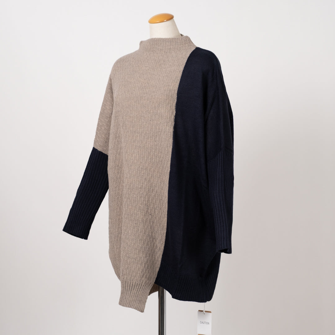 ボトルネックコクーンバイカラーチュニック