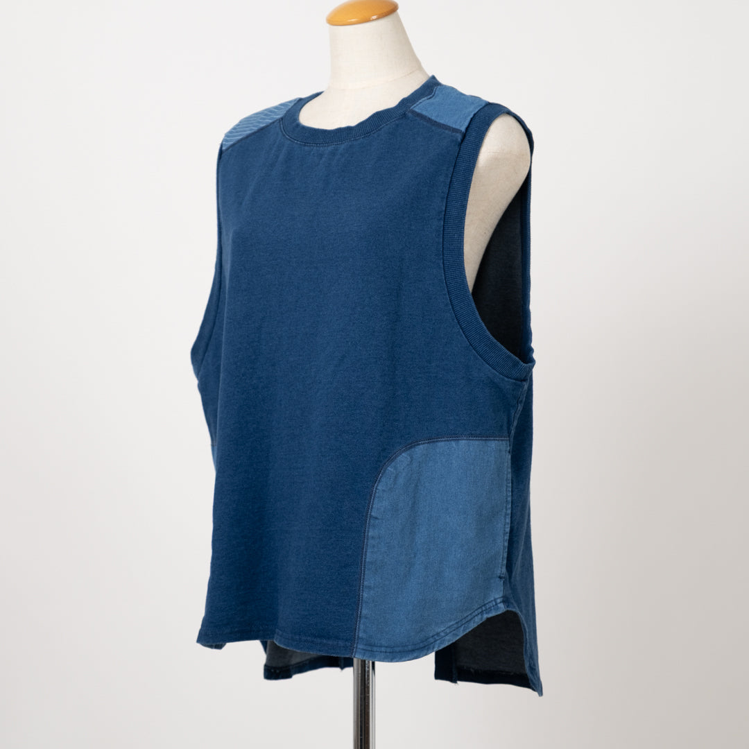 インディゴ裏毛パッチベスト