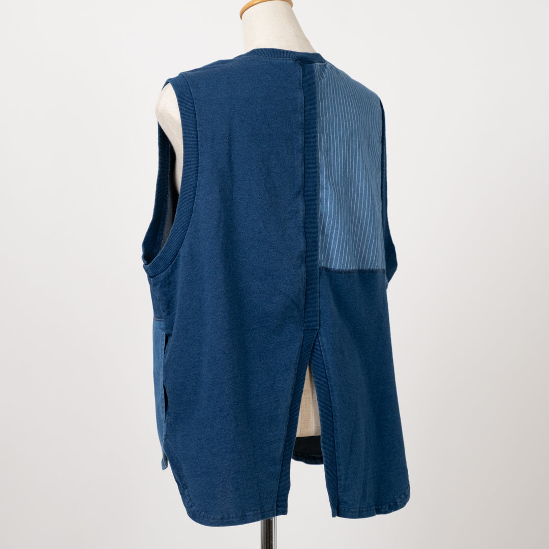 インディゴ裏毛パッチベスト
