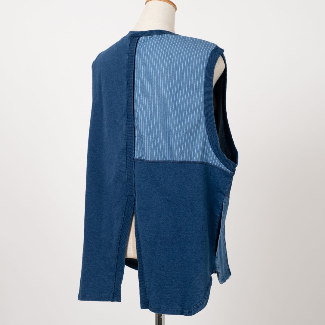 インディゴ裏毛パッチベスト
