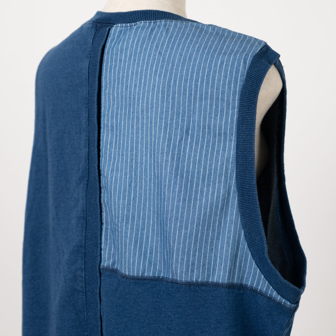 インディゴ裏毛パッチベスト
