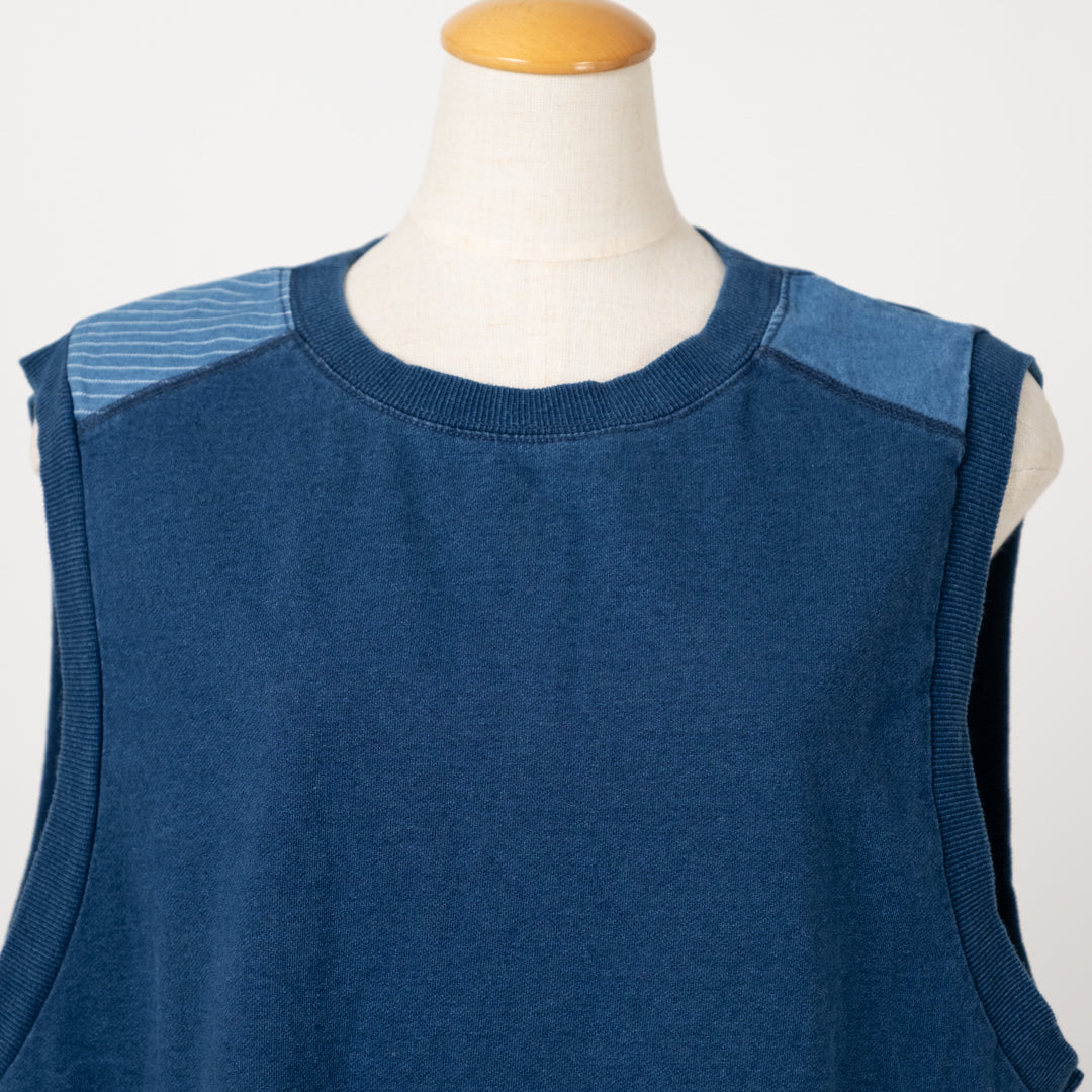 インディゴ裏毛パッチベスト