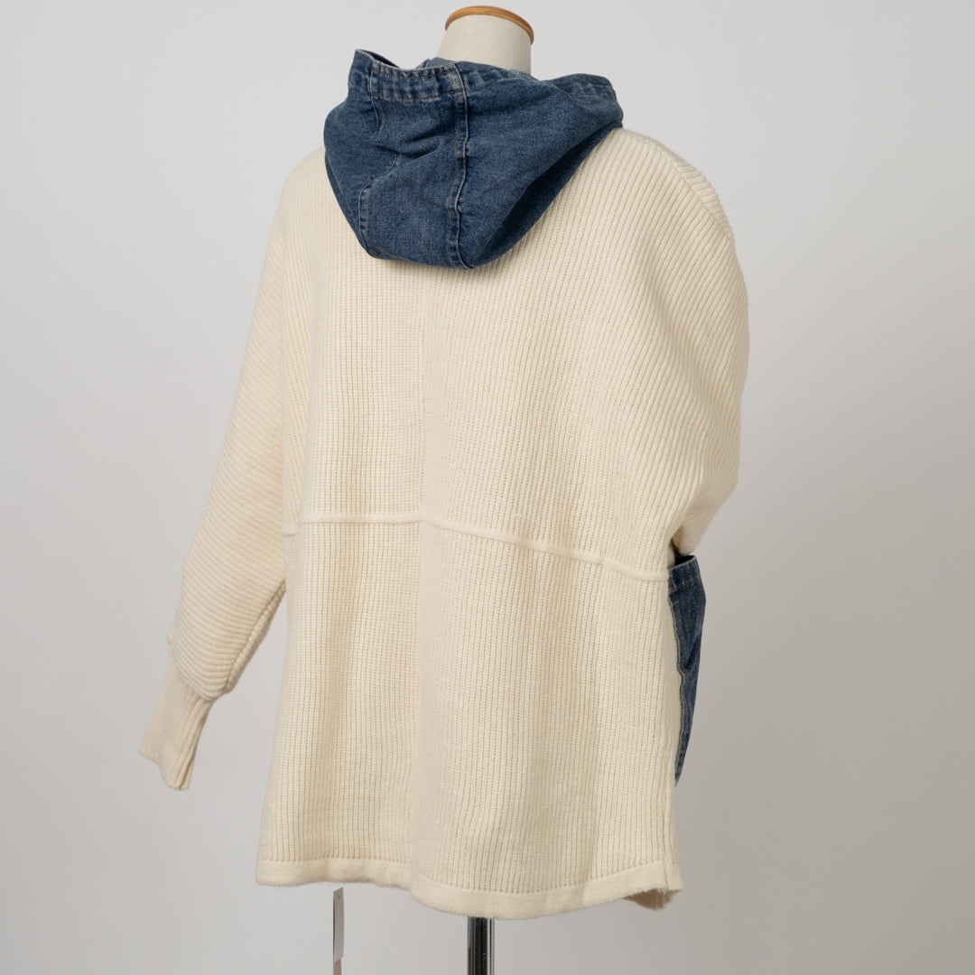 デニムパッチのざっくりカーディガン