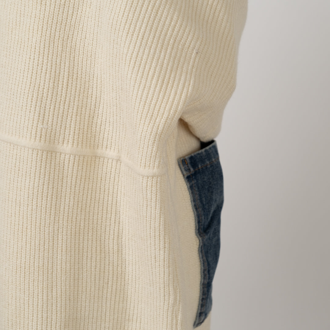 デニムパッチのざっくりカーディガン