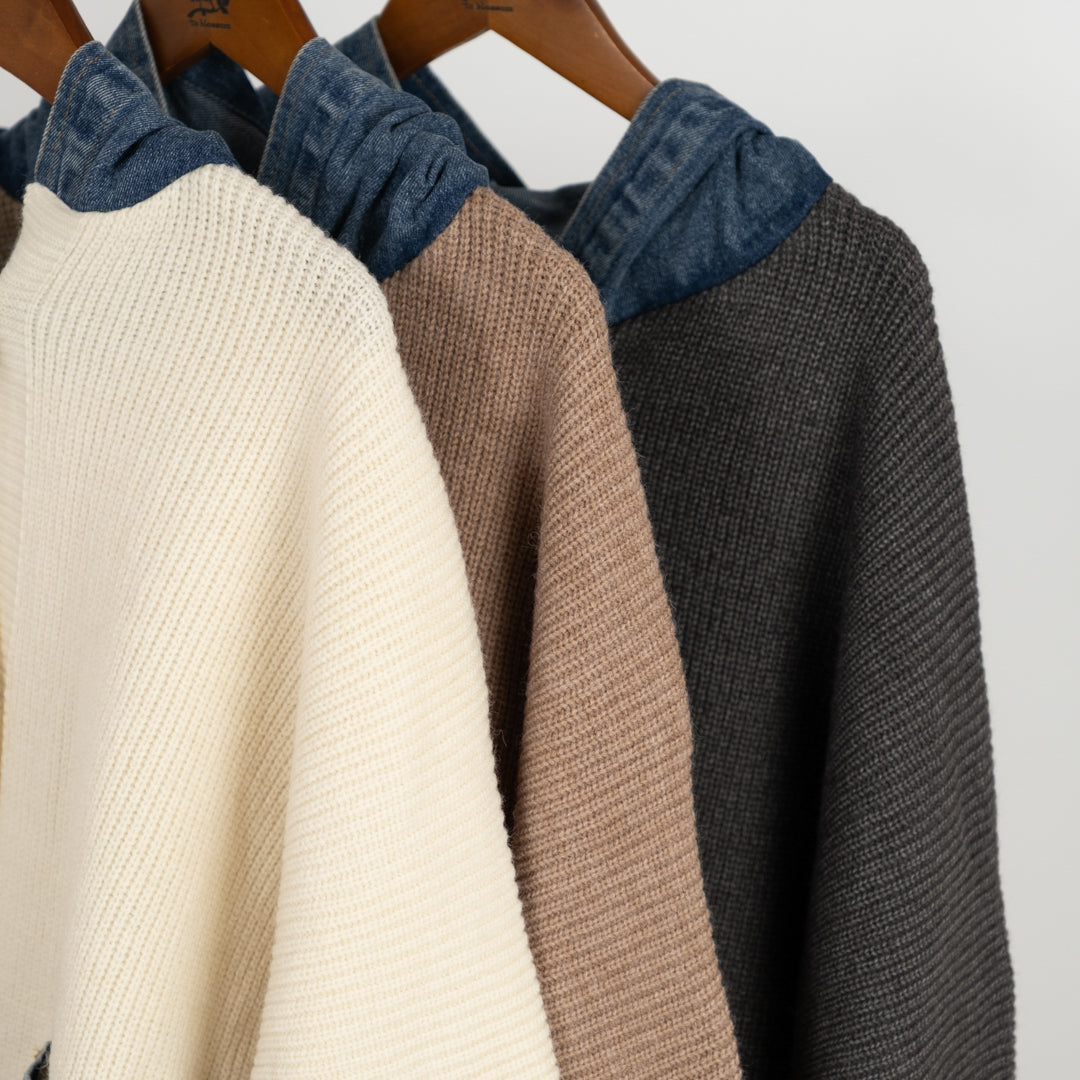 デニムパッチのざっくりカーディガン